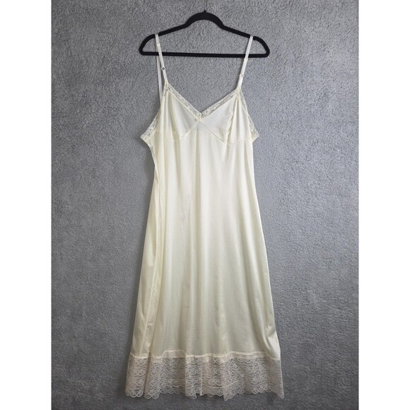 VTG Jacyra Slip Dress Womens L Ivory Lace Trim Adjustable Straps Maxi Made USA - Picture 3 of 8